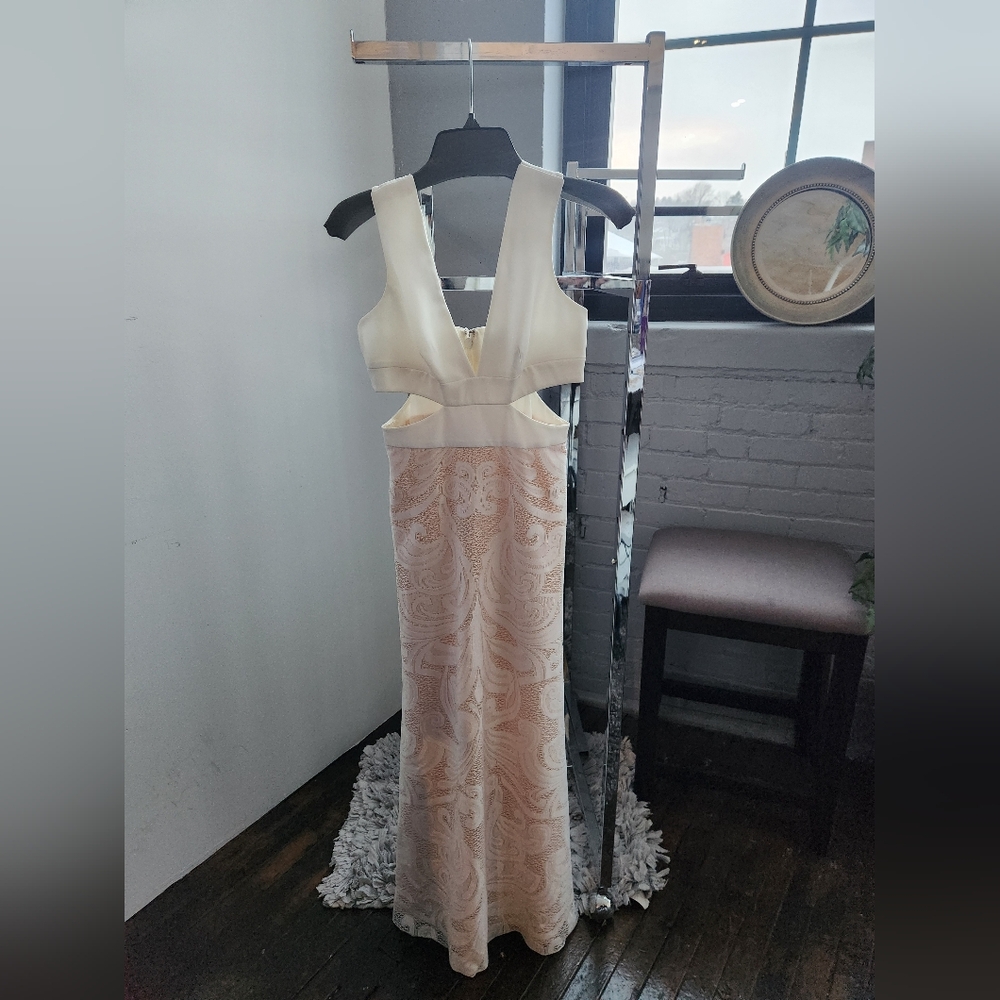 Elegant Cream Cut-out Lace Gown
